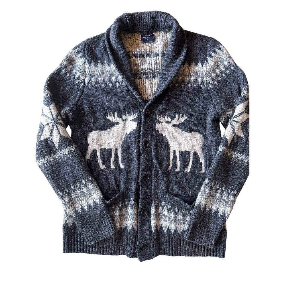 Abercrombie Moose Fair Isle Shawl Cardigan XL Wool Blend
